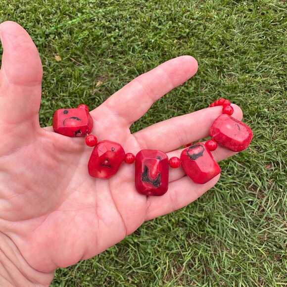Bamboo Coral Necklace Red Beads - Picture 8 of 13